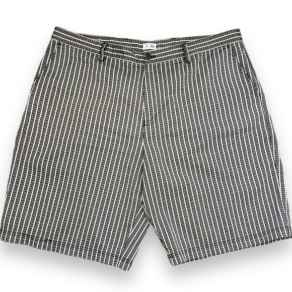 Adidas Men's Flat Front Plaid Performance Shorts  Size 40  11" Black/Tan Pockets - Picture 1 of 8